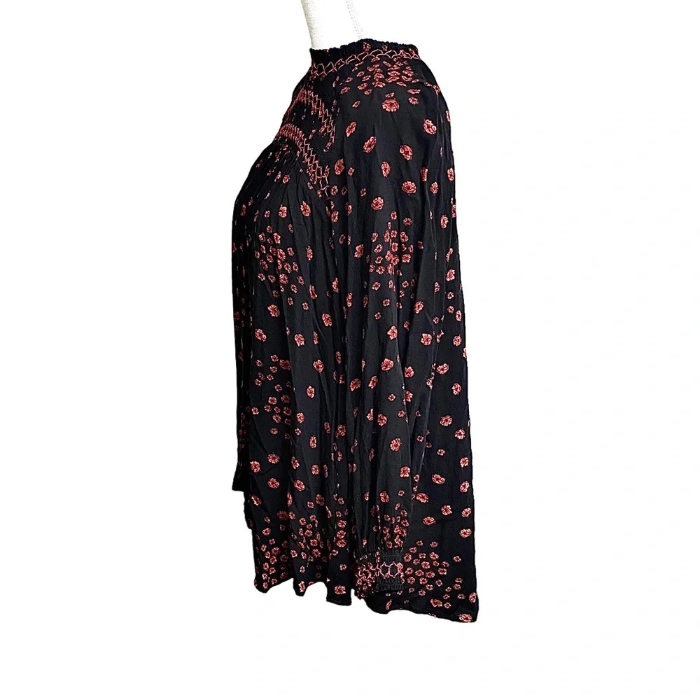 Free People Tunic “Flowers in her Hair” Tunic Small  Red Floral Boho Oversized